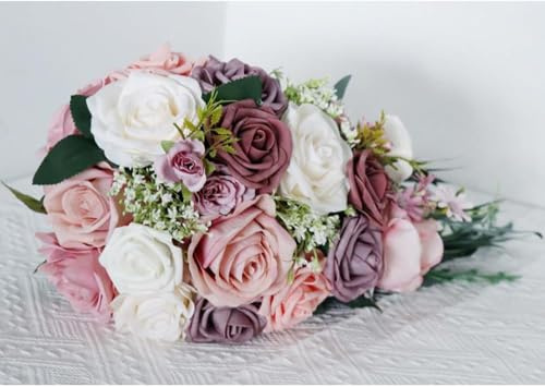 Yvessvi Bouquet da Damigella d'Onore, Bouquet da Sposa, Bouquet Romantico di Rose Color Champagne per Damigelle d'Onore, Bouquet da Lancio per Anniversario di Matrimonio e Addio al Nubilato