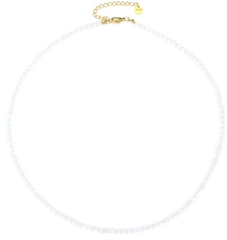 LAKADA Mondstein Edelsteinkette mit facettierten 4mm Perlen - echte Natursteine - Länge verstellbar - Heilstein Schutzstein Edelstein Collier Glücksbringer Talisman Geschenk (Mondstein, 40, G)