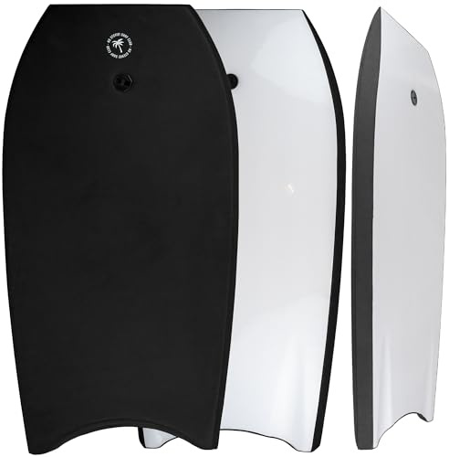 Ho Stevie! Pro Bodyboard - Built for Real Waves - Carbon Stringer, EPS Core, HDPE Slick Bottom (Black Top / White Bottom, 44)