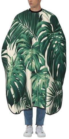 Woshuwo Tropical Leaves Monstera Palm Fronds Hair Cutting Apron,Salon Barber Apron For Adult