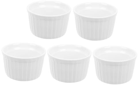 Alipis 5 pièces Lot de Bols Ronds Céramique pour Pâtisserie Moules à Desserts Résistants Haute Température Ramequins Blancs pour Pudding et Brûlée Ustensiles de Cuisson pour Four