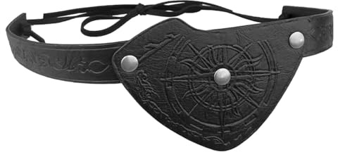 zalati Mittelalterliche geprägte Piraten-Augenklappe, Vintage-Stil, Kunstleder, Wikinger, Renaissance, Cosplay-Accessoire, Schwarz
