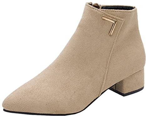Generisch Work Boots for Women, Short Casual Boots for Women, Breathable, Plain Block Heel, Non-Slip with Side Zip, Women's Boots, Shoes, beige, 7 UK