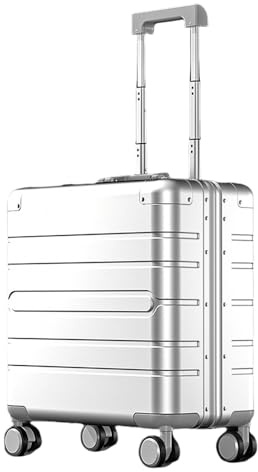 46CM-47L Aluminium Magnesium Legierung Hartschale Trolley Koffer Handgepäck mit Spinner Rädern, Bordkoffer Hartschalenkoffer mit Schloss, Alles Metall klein Rollkoffer Für Damen Herre (Silber)