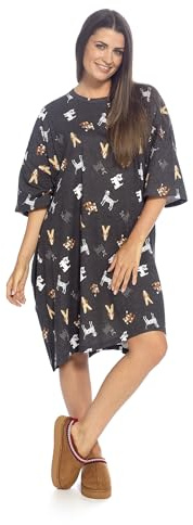 GM Apparel Women’s Baggy Nighty Nightgown Loungewear Sleepwear Night Dress Oversized T Shirt Ladies Nighties Short Sleeved 100% Cotton Nightshirts Night wear With Pockets (Black Dog AOP)