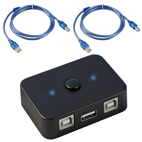 Commutatore stampante USB 2 PC per una condivisione efficiente della stampante, switch USB 2 porte con interruttore elettronico, cavo stampante 2 × 1,5 m incluso, plug and play, alloggiamento ABS