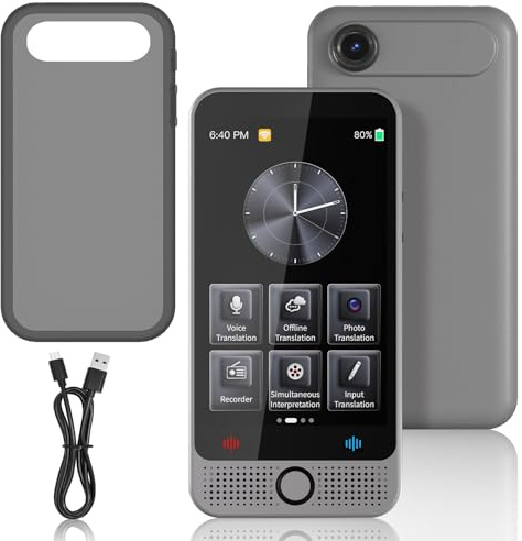 QDOJC Traductor de Idiomas con Voz en Tiempo Real, Traductor Instantaneo de Voz con 142 Idiomas, Traductor Electronico de Idiomas con Español sin Conexión, Traducción de Fotos y Batería de 2000 mAh