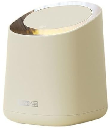 LiQENT-149 poubelle de cuisine Poubelle de bureau, mini poubelle comptoir avec couvercle type presse, petite corbeille en plastique for table basse, chevet, dessus vanité salle bain(Cream White)