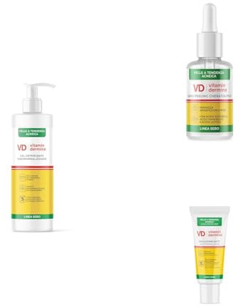 VITAMINDERMINA Linea Sebo Bundle: Gel Detergente 240 ml + Crema Trattante 40 ml + Emulsione Matt 40 ml – Per Pelli Grasse e a Tendenza Acneica – Sebonormalizzante e Lenitivo