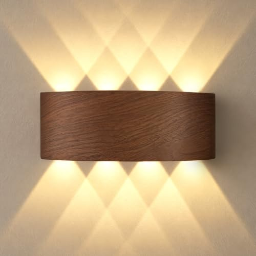 Applique da Parete LED 8W 3000K Bianco Caldo IP65 per Interni ed Esterni | JaneYi Applique Legno Scuro in Lega di Alluminio Lampada Parete Interno Legno Luce Indiretta per Camera Soggiorno Corridoio
