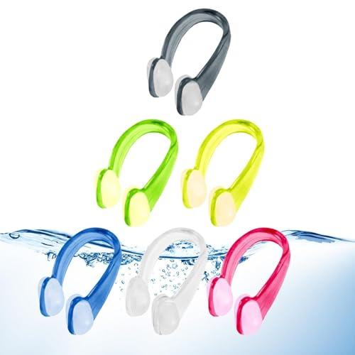 Set di 6 mollette per il naso per il nuoto, in silicone, impermeabili, anti-soffocamento, per bambini, adulti, principianti, surf, immersioni, sport acquatici, allenamento, attività in piscina