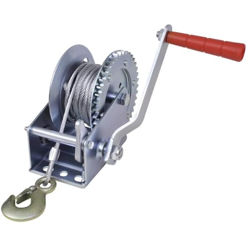Kaloriko Cabrestante manual de hierro de 540 kg con 10 m de cuerda de acero y gancho, 4 mm de cable de alambre para tirar, montañas, remolques, barcos, tractores, talleres, bosques, quad, ATV