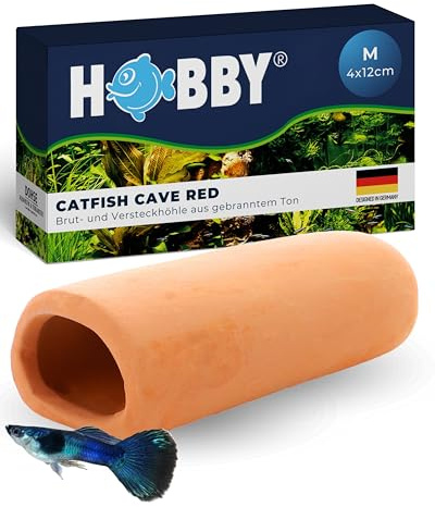 HOBBY Aquaristik Catfish Cave M I 4 x 12 cm I Brut- und Versteckhöhle aus gebranntem Ton für Welse I Aquarium Dekoration I Deko Höhle für Welse, Krebse und Garnelen I natürliches Aquariumzubehör