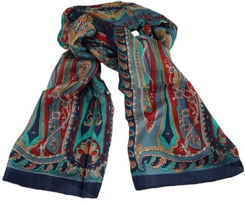 musimon Schal Seidenschal Paisley-Muster 100% Seide 168 cm x 50 cm marineblau rot