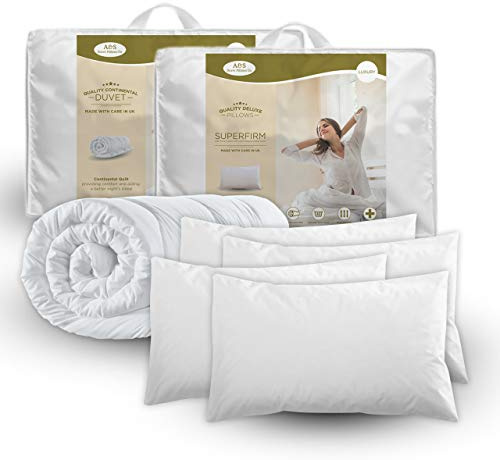 Double Size Winter Microfiber Duvet With 4 Pillows-13.5 Tog Winter Duvet Of Size 200 x 200 cm Duvet Quilt, Soft Cotton Cover, Hollowfibre Filling & 4 Deluxe Superfirm Pillows. Machine washable.