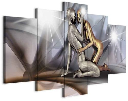 B&D XXL - Leinwandbild Kuss Gestalten silber, 225x112 cm, 5-teilig, modern | Hochwertige Leinwand, sofort aufhängbar, ideal fürs Wohn- oder Schlafzimmer, wasserfest und lichtecht, langlebig, stilvoll