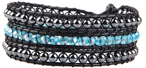 KELITCH Damen Kristall Perlen Strang Armbänder Handgemachtes Leder 3 Wickelarmband Mode Charm Armband