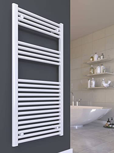 Badvärmare SMYRNA vit 400 x 1 200 mm. Rak standardanslutning handdukstork handduksvärmare