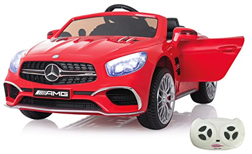 JAMARA 460294 – Ride-on Mercedes SL65 12 V – mjuk start, 2-växlad stötdämpare, SD-kortplats, AUX- och USB-port, LED, horn, upp till 90 min. Restid, ultra-Gripp gummiring, röd