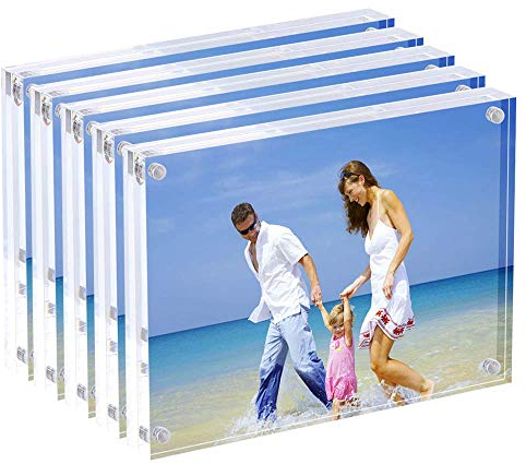 AMEITECH Acryl Bilderrahmen, 9x13 cm transparent, doppelseitig magnetisch Bilderrahmen, Desktop rahmenlose Postkarte Display – 5er Pack