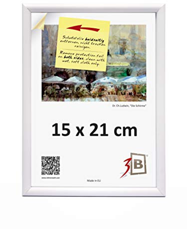 3-B cornice FOTO - 15x21 (A5) - bianco - portafoto in plastica per foto con vetro acrilico