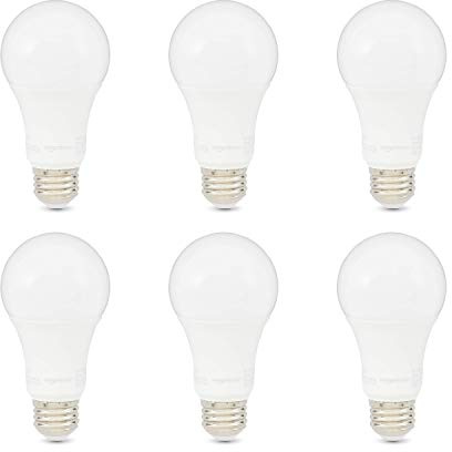 Amazon Basics A19 LED Light Bulbs, 100W Equivalent, 15W Energy Efficient, E26 Standard Base, Daylight White 5000K, Non-Dimmable, 10,000 Hour Lifetime, 6-Pack