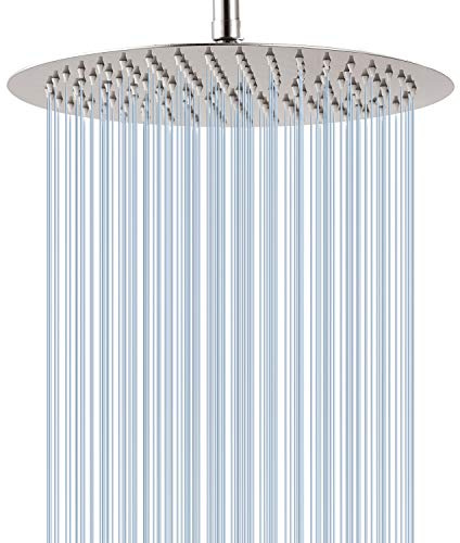 GGStudy Round 16 Inch Stainless Steel Shower Head Rain Style Shower Head Brushed Nickel Hiqh Pressure