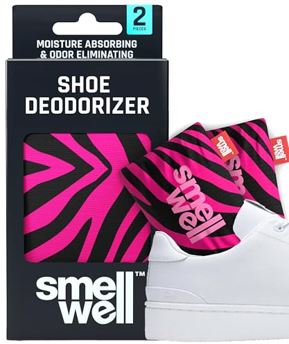 SmellWell - Doftinsatser för skor - Luktborttagare - Aktivt bambukol + mineraler - Naturliga deodoranter för skor, väskor, handskar - 2 x 51 g Original Storlek Rosa Zebra
