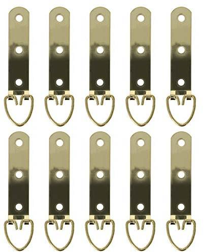 MroMax - Juego de 10 ganchos para colgar anillas en forma de D, 60 x 15 mm, para colgar en cruz, tornillos, para fotos, cuadros, perchas, doble agujero, tono plateado/dorado