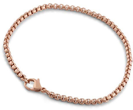 Akitsune Baca Kettenglieder-Armband | 3mm Durchmesser | Box Rolo Herren Damen Kette Edelstahl Karabiner Minimalist - Rosegold 21cm