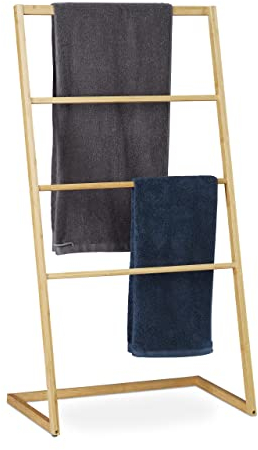 Relaxdays Handtuchhalter stehend aus Bambus, 4 Sprossen, für Handtücher & Kleidungsstücke, HxBxT 110 x 60 x 35 cm, Natur