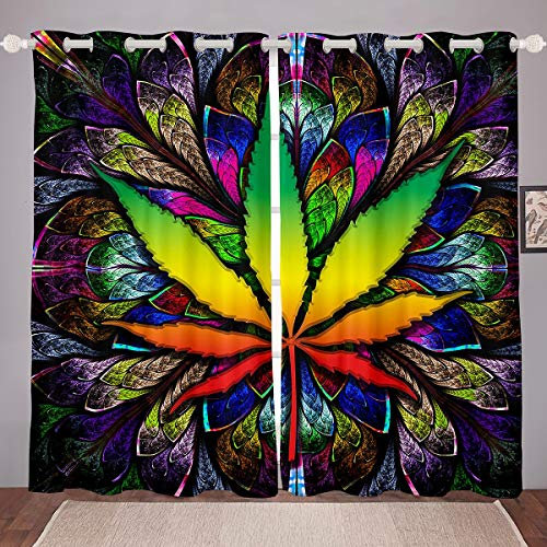Cortinas de Hoja de Marihuana Hojas de Marihuana, Cortinas de gradiente , Marihuana, Hojas de malezas, Ventanas,de cáñamo psicodélico, W46 x L72