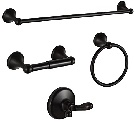 BGL, Set di accessori da bagno, regolabili ed espandibili, 4 pezzi, con barra per asciugamani, anello asciugamano, gancio accappatoio e porta carta igienica, montaggio a parete, bronzo lucidato ad