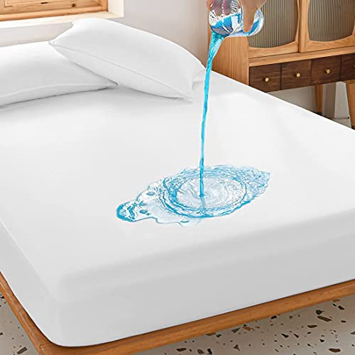 Lawrence Caprino Mattress Protector Waterproof and Breathable Non Noisy Terry Towel Fitted Sheet Mattress Pad Protector Topper Cover Anti Allergy Bed Cover (Double)