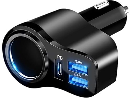 168W Zigarettenanzünder USB C Verteiler - 4 in 1 Auto KFZ Ladegerät Adapter | Mini USB Adapter Auto 12V/24V Splitter-30W PD Type C und Dual USB Port mit Schnellladung Steckdose für iPhone 17/Samsung S26