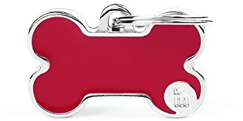 My Family Placa de Identificación personalizado para perro Made in Italy, Hueso Rojo Pequeño, Placa de identificación de Perro Grabada Gratis, Metal esmaltado a mano, Colección Basic Handmade