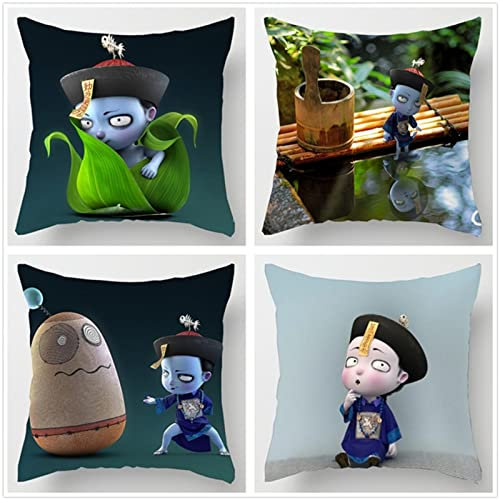 Kissenbezug 75x75cm 4er SetBoho Wohnzimmer Outdoor Deko, Schlafzimmer Zimmer Dekor Kissenhülle Kissenbezüge mit Verstecktem Reißverschluss, Couchkissen, Sofakissen Weinachten Chinesischer Zombie