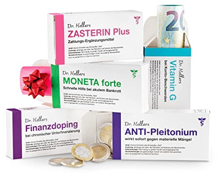 Geld Geschenkverpackung Set für Geburtstag, Weihnachten, Konfirmation, Jugendweihe & weitere Anlässe 5 Lustige hochwertige, stabile Faltschachteln im Medizin-Stil für Gutscheine und Geldgeschenke