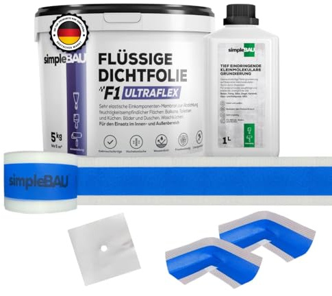 simpleBAU Flüssigfolie Ultraflex 5kg 5m Dichtband 2 Innenecken 1 Manschette