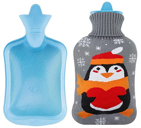 WäRmflasche Mit Bezug Mit Strickbezug Rollkragen WäRmekissen 2 Liter Kinder Waschbare Strickflaschenabdeckung