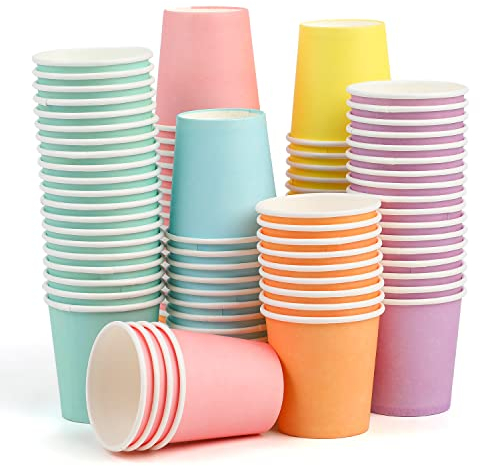 VEYLIN Small Disposable Paper Cups, 120 Pieces, 2OZ Mini Colorful Paper Cups, Suitable for DIY, Party, Sample-Size Sundaes, Frozen Yogurt, and hot Soup