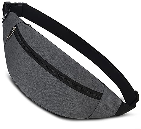 Bauchtasche für Damen und Herren Gürteltasche Hüfttasche Doggy Bag Outdoor Sport Groß Handytasche Umhängetasche Camping Fitness Fahrrad Geld Pouch Pack (Darkgrey)