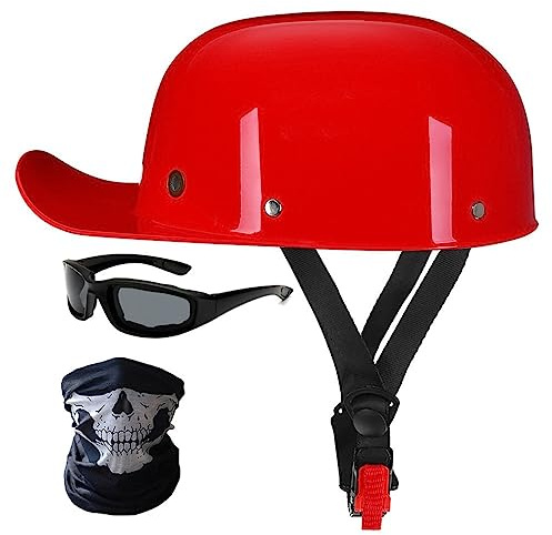 Vuxna Basebollkeps Motorcykelhjälm Vintage Tysk stil Öppet ansikte Hjälm Halvhjälmar Med Ridglasögon Ridvisir ECE-certifierad för Scooter Moped Street Cruiser57-62cm