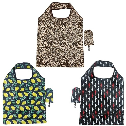 FAVORTALK Reusable Foldable Grocery Bags Nylon - 3 Pcs Lightweight Tote Bags for Women 38 x 60 cm / 15 x 23.5 inches Multicolour Waterproof Portable Shopping Bags D8414