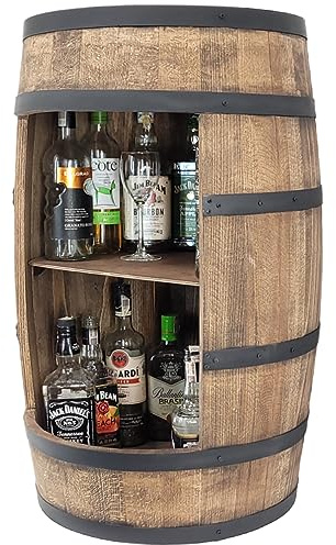 weeco Fass Weinregal Holz - Alkohol Schrank - Barschrank 80cm. Deko Regal - Hausbar Theke - Fassmöbel Geschenk. Rustikale Kommode - Hausbar Weinschrank Mini Bar.