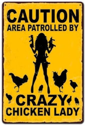 Forest Park Warning Sign Metal Tin Sign Caution Area patrolled by Crazy Chicken Lady Pub Home Vintage 8x12 inch