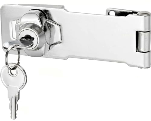 Litensh Cerradura de cerrojo de ángulo recto de 90 grados con llave igual, cerrojo pequeño hebilla de pestillo de seguridad para puerta, cerradura de cobertizo de candado (Silver 4 Inch)
