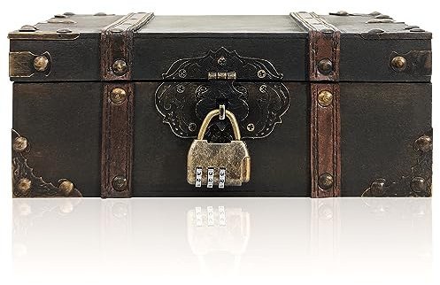 Yulaexie Wooden Box with Lid Vintage Treasure Chest with Hinged Lid Decorative Lock box Keepsakes Boxes (L)