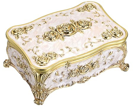 Hipiwe Metal Jewelry Box with Rose Pattern - Vintage Gold Trinket Organizer