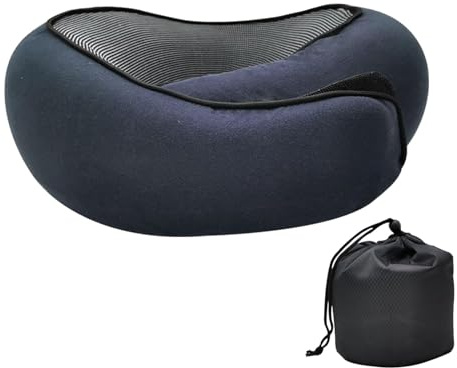 Reise Nackenkissen Für Flugzeug, Nackenstützkissen Memory Foam Aus Baumwolle, Ergonomisches Flugzeugkissen Nackenhörnchen, Reisekissen Nackenauflage Für Auto, Zug, Camping, Büro (Navy blau)